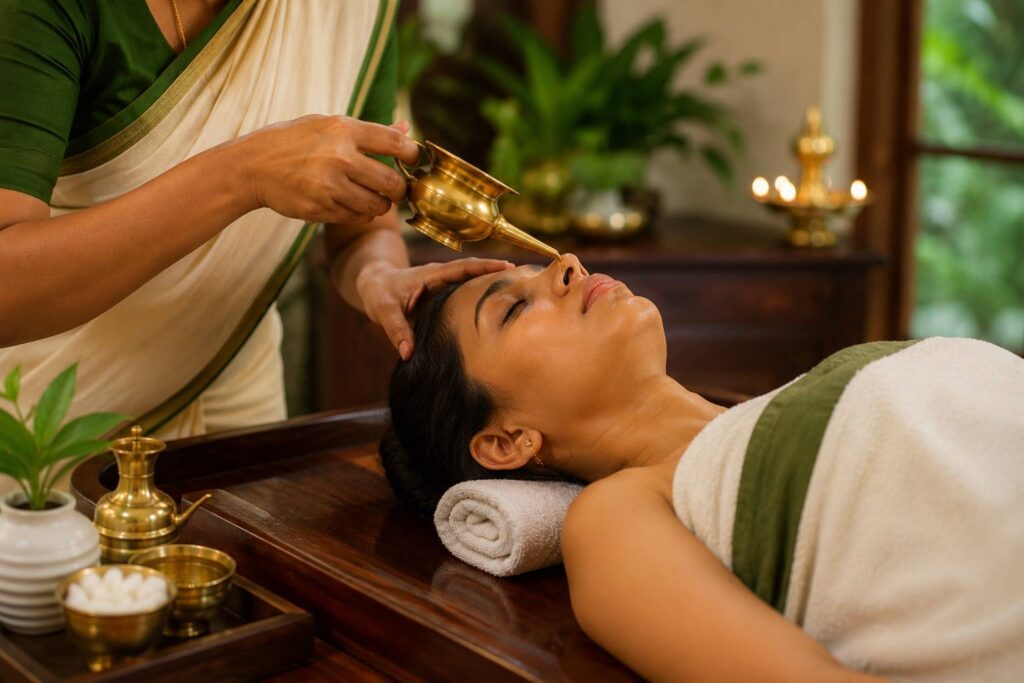 Authentic Nasya (Nasyam) Ayurvedic Treatment at Vedakshethra Kerala Ayurvedic Treatment Centre in Bellandur and Madiwala, Bangalore for sinusitis, migraine, allergies, stress relief and holistic wellness.
